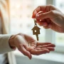 un vendeur donne les clefs d'un bien immobilier à une acheteuse